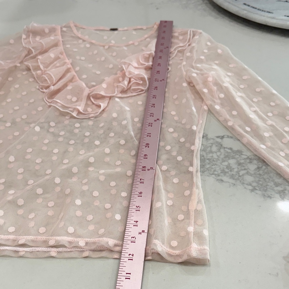 Sheer Pink Polka Dot Ruffle Blouse from Free People - Picture 6 of 7